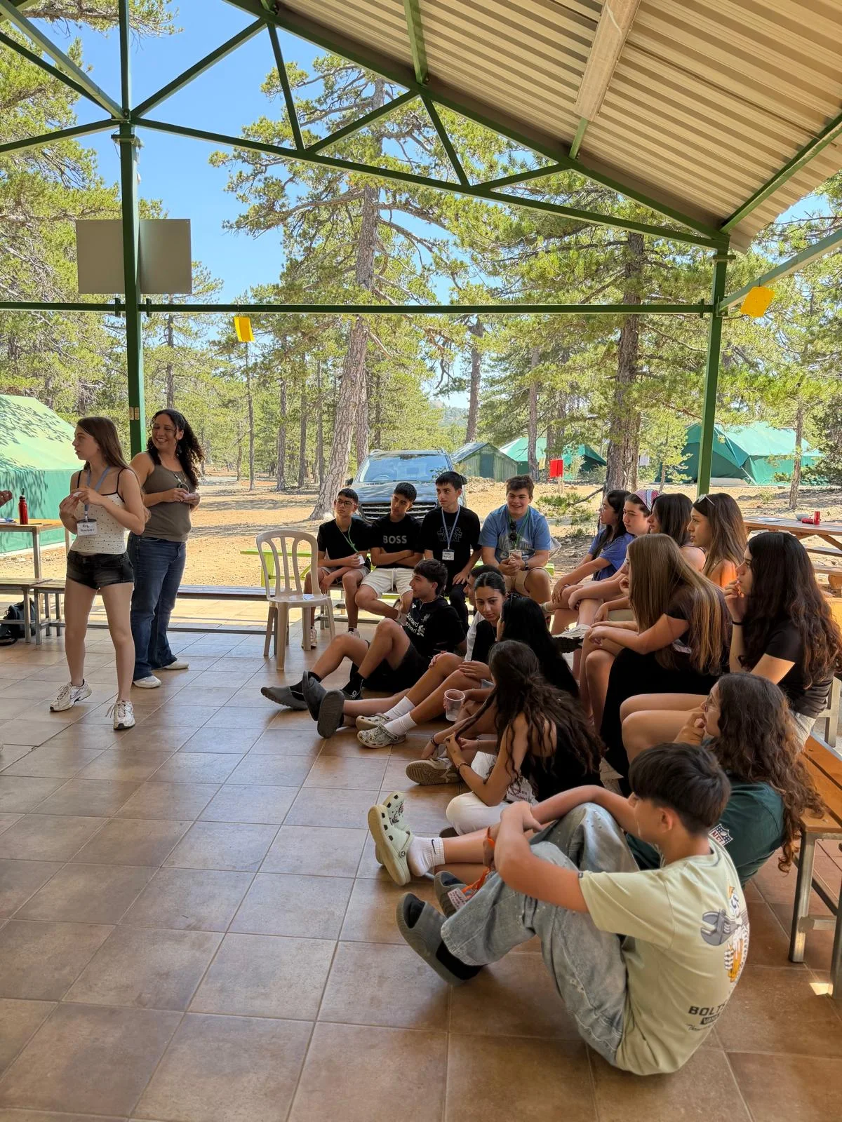 Cylingo presenters and teens during a dialect teaching session at the Troodos peace camp