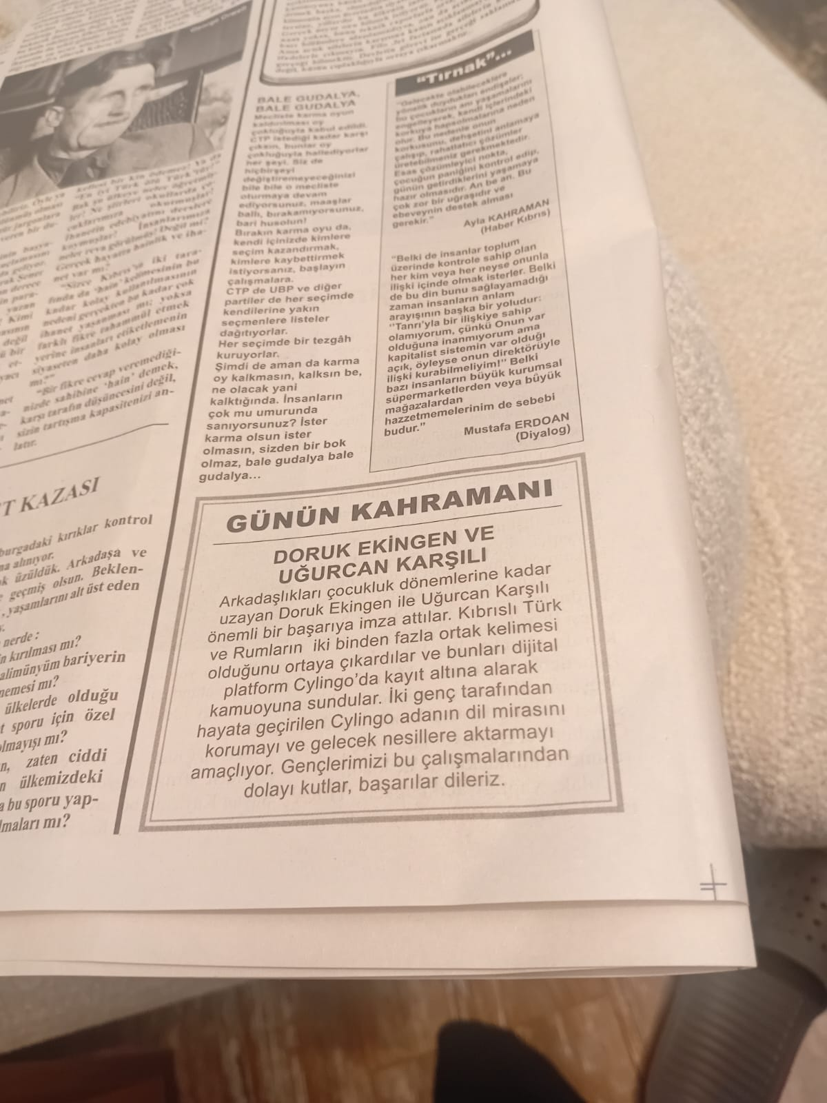 Avrupa Newspaper clipping naming Doruk Ekingen and Uğurcan Karşılı its Heroes of the Day on 30 September 2026